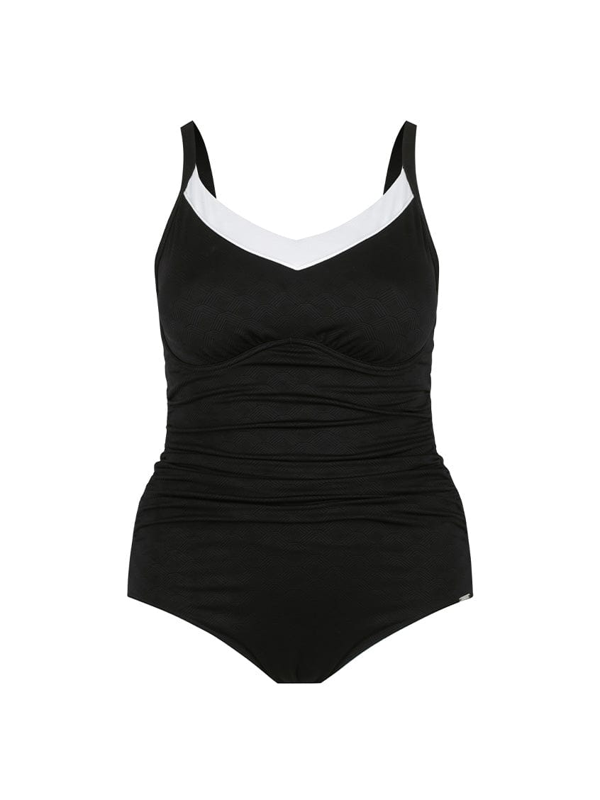 Ghost mannequin black with white stripe underwire swimsuit