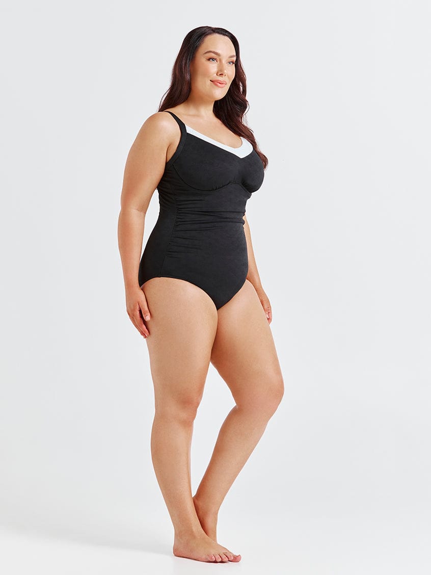 Acapulco Black and White V Neck Underwire One Piece