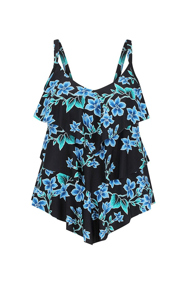 Womens Blue Floral Tankini Top