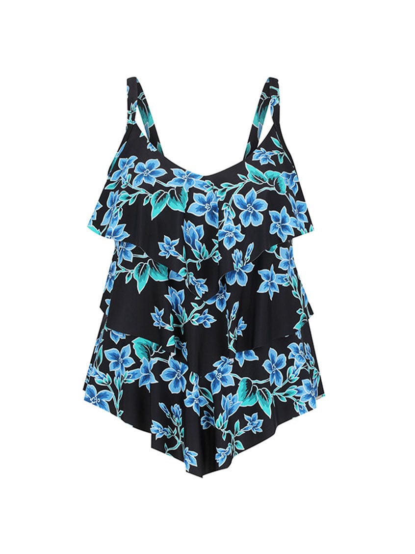 Womens Blue Floral Tankini Top