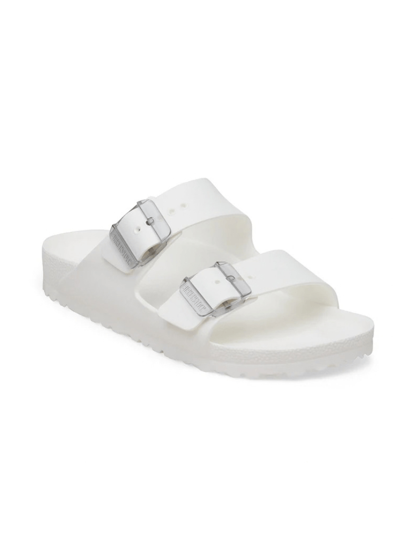 White birkenstock beach sandal with big buckle