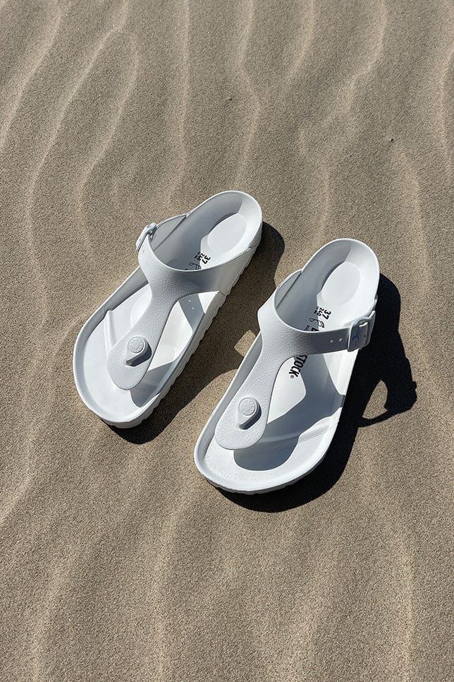 White Birkenstock gizeh beach sandals for plus size women