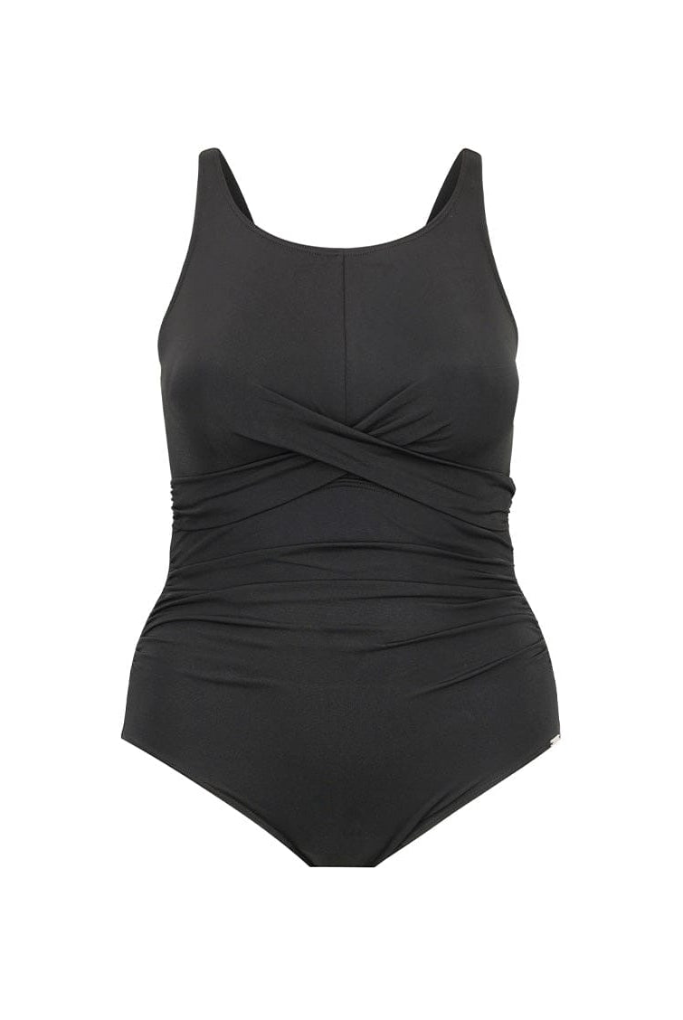 chlorine resistant black high neck twist one piece