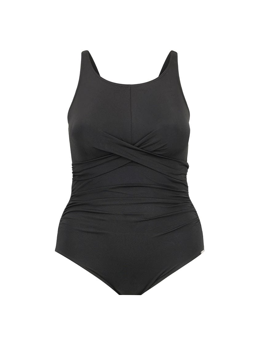 chlorine resistant black high neck twist one piece
