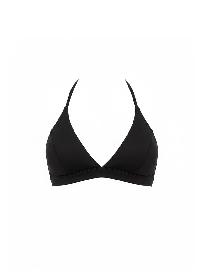 Black bralette top on a white background