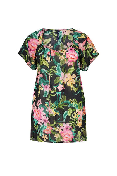Ghost mannequin black floral beach cover up dress
