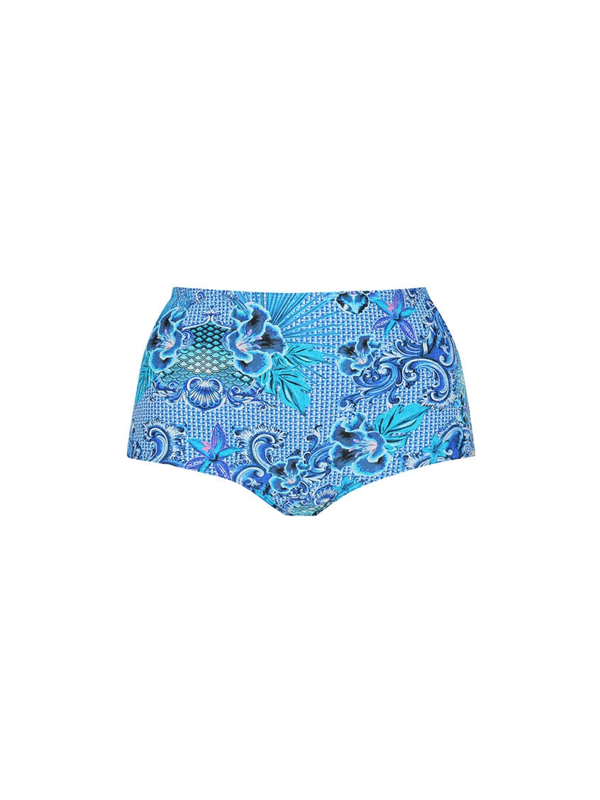 Blue patterned underwear on a white background