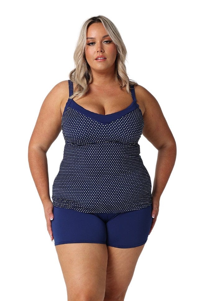 Chlorine Resistant Navy & White Dots Underwire Tankini Top