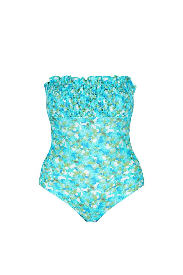 Aqua blue shirred swimsuit for plus size women