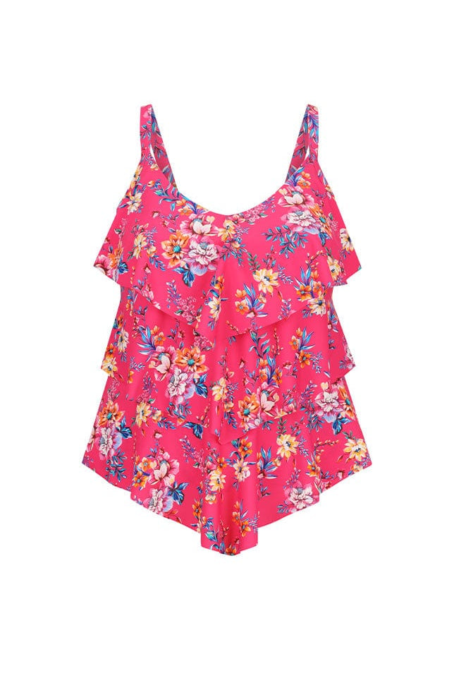Ghost mannequin hot pink floral tiered tankini top