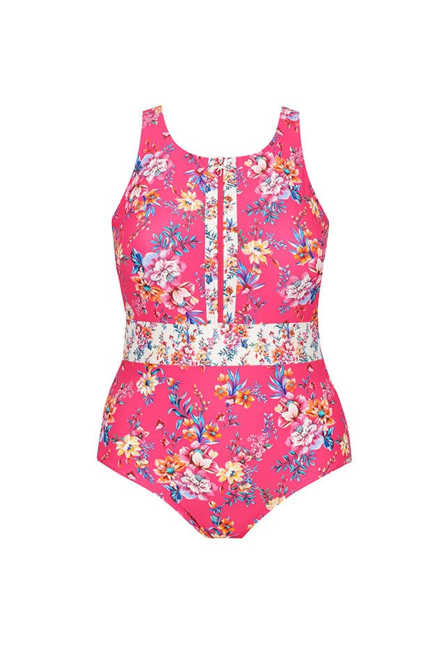 Ghost mannequin hot pink floral sleeveless one piece