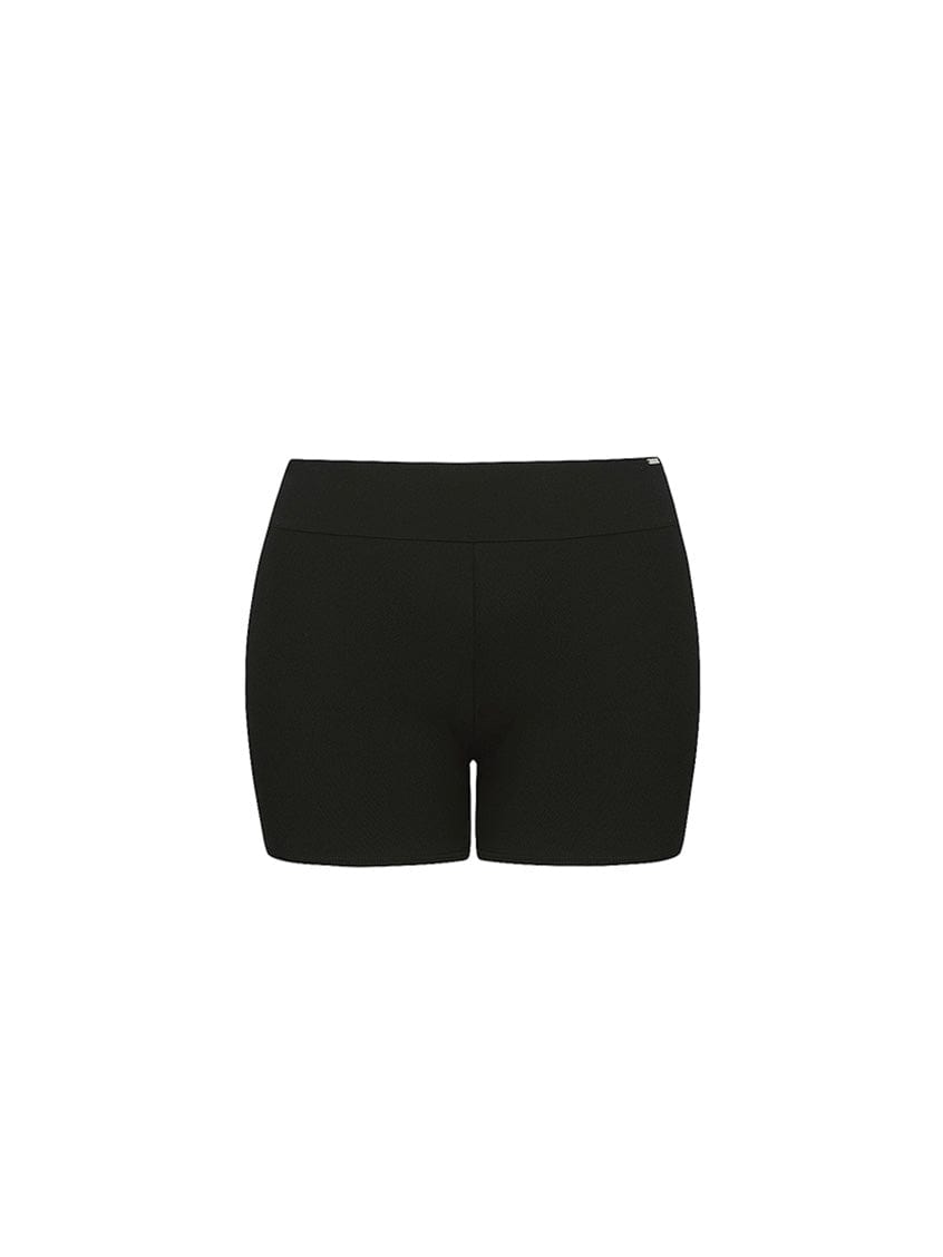 ghost mannequin image of a black boyleg pant with a top band