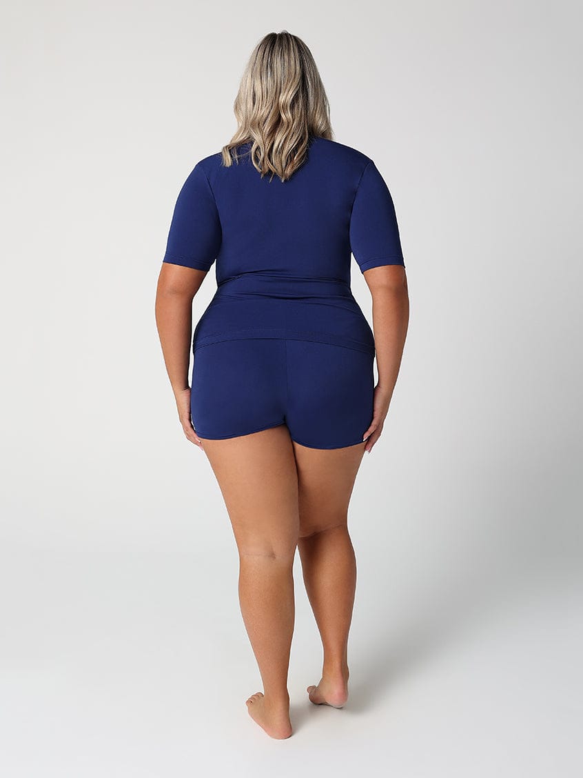 Chlorine Resistant Navy Wetshirt Short Sleeve Rash Vest