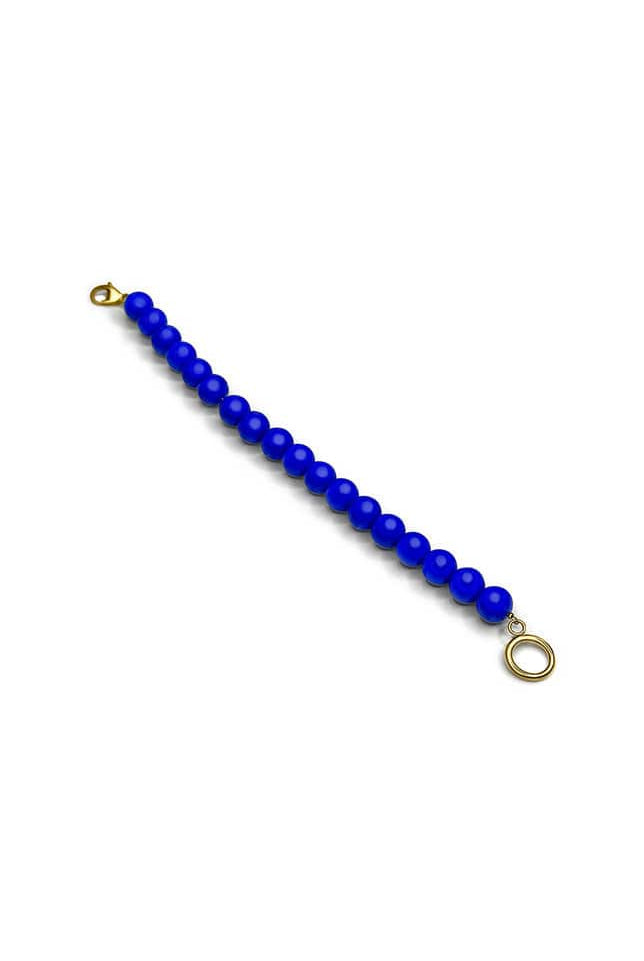 Deep blue beaded buildable necklace half chain with secure gold clasp