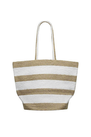 Beach Bag - White & Natural Stripe