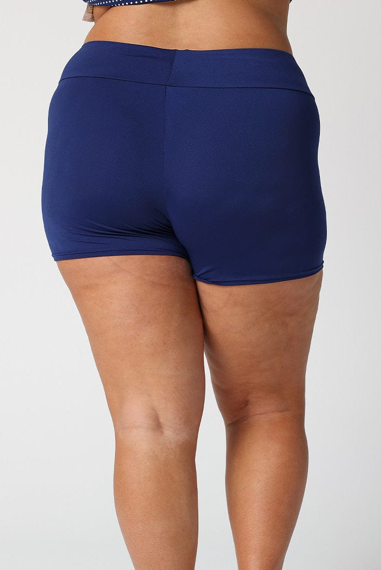 Chlorine Resistant navy boy leg shorts for curvy woman