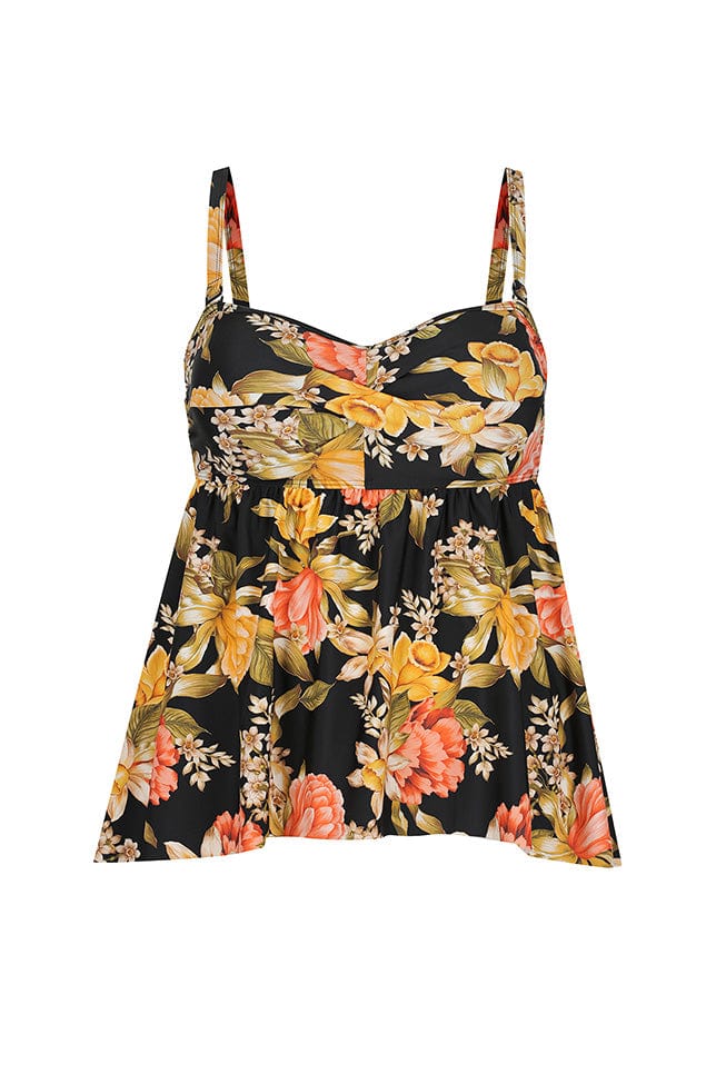 Ghost mannequin black floral swing tankini top