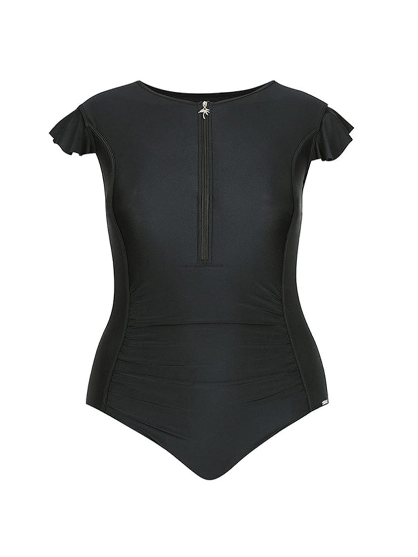 Ghost mannequin black frill sleeve one piece