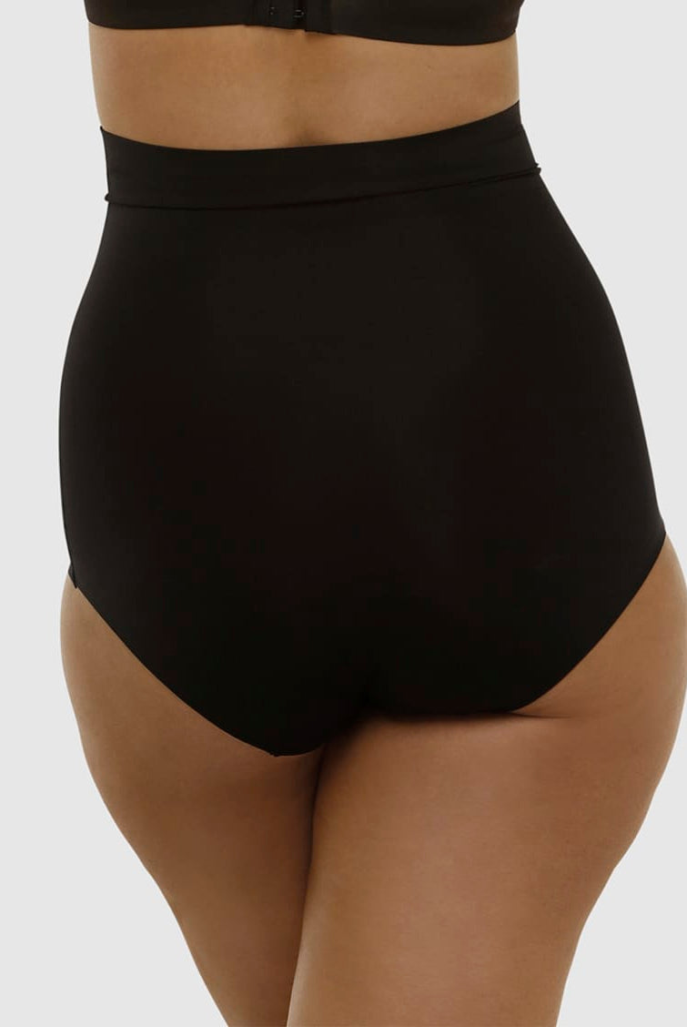 Black high-waisted underwear on a plain background