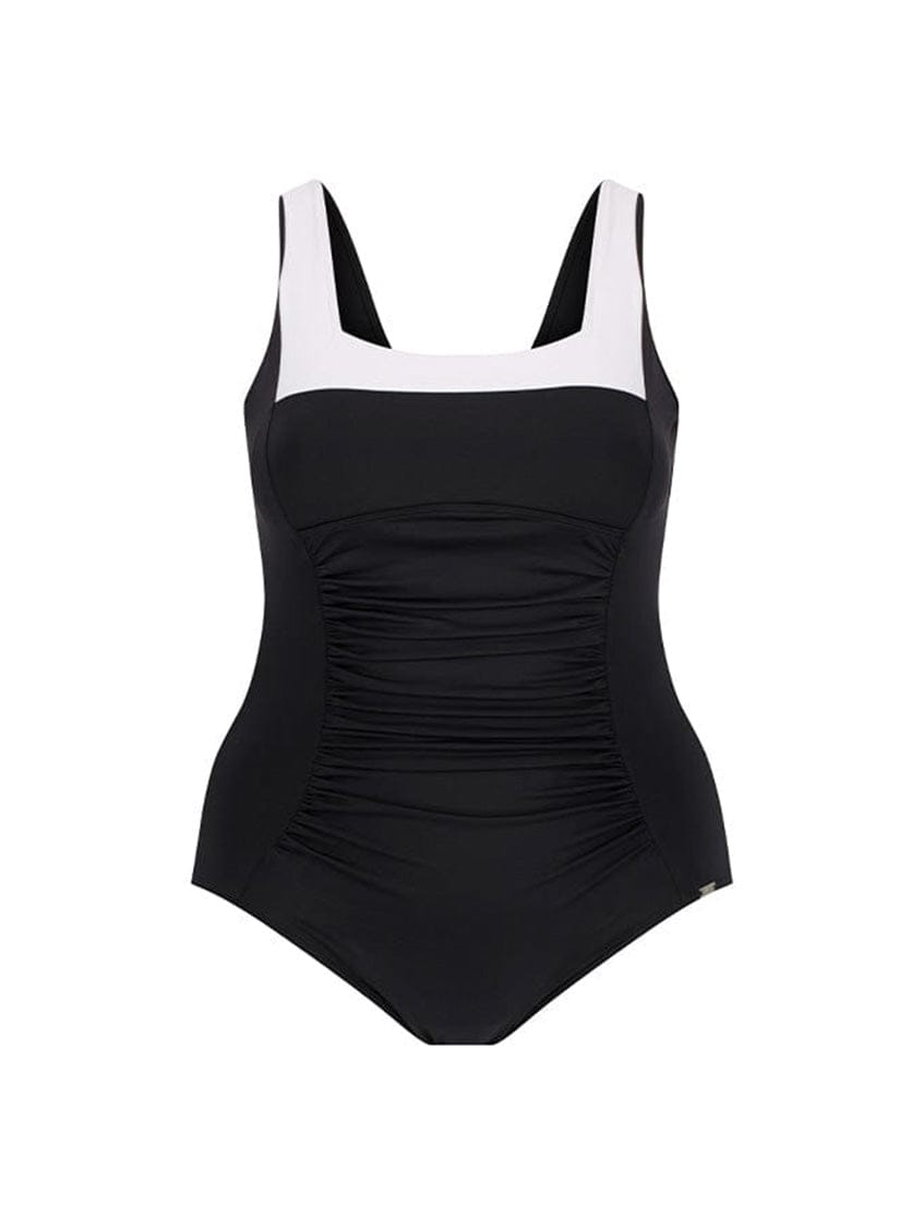 ghost mannequin black with white accent one piece
