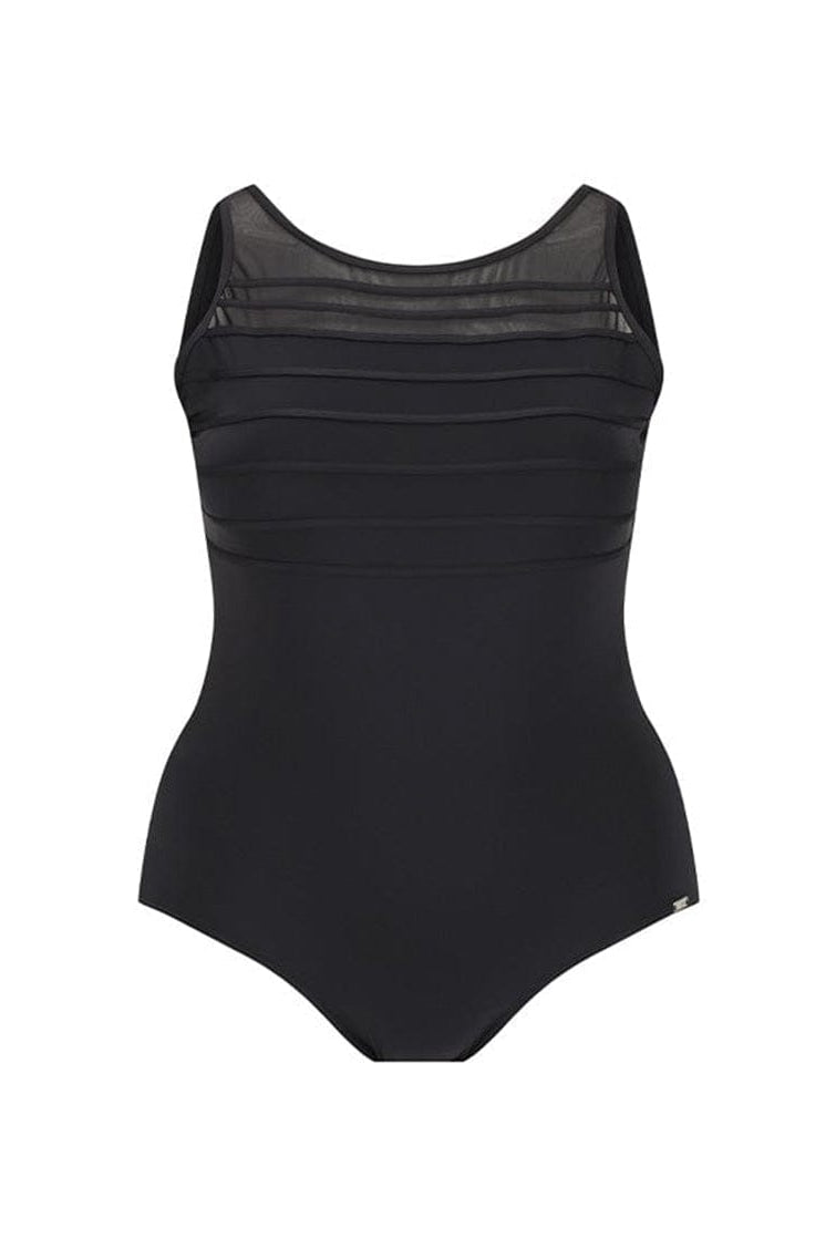 ghost mannequin black mesh high neck one piece