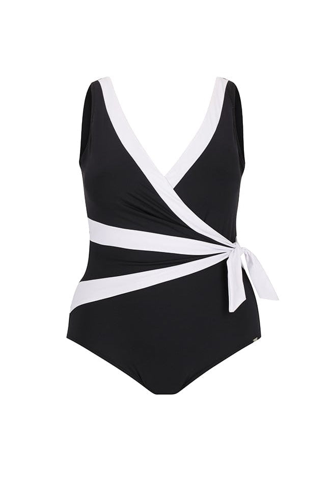 ghost mannequin black and white waist tie one piece