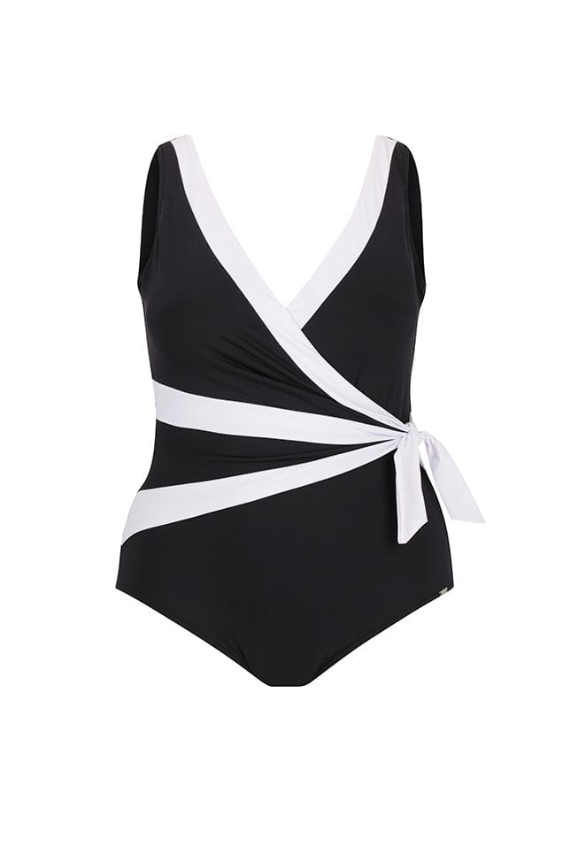 ghost mannequin black and white waist tie one piece