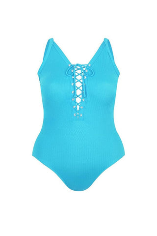 Lace Up One Piece Turquoise Bathers