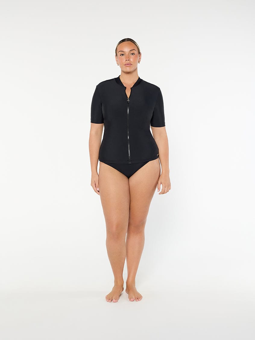 Plain Black Short Sleeve Rash Vest