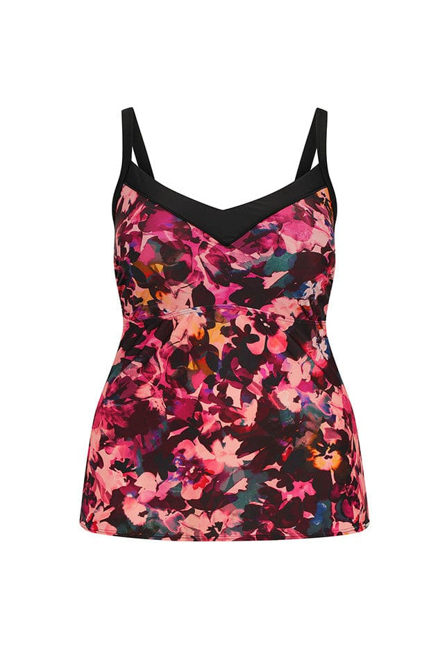 Ghost mannequin of pink multicoloured underwire tankini top