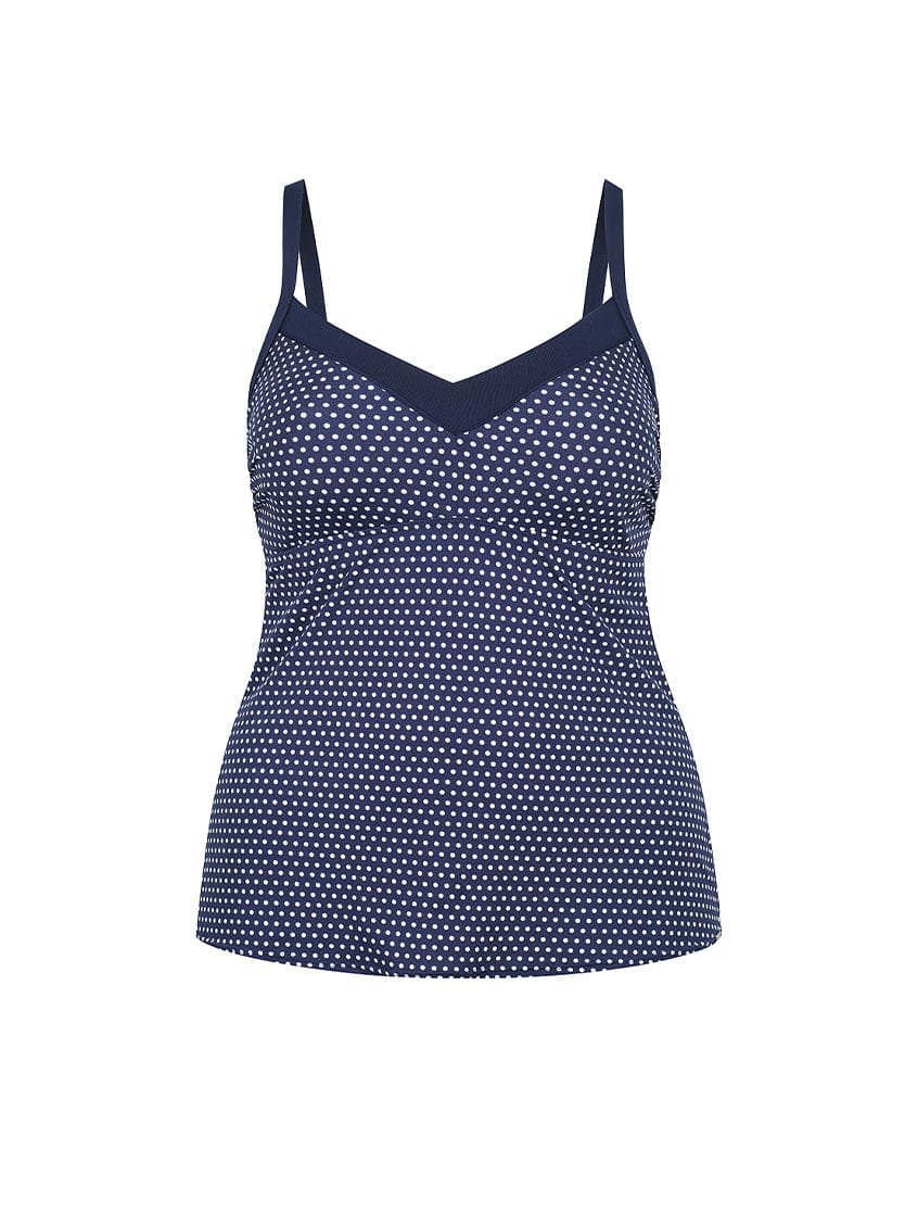 Ghost mannequin navy and white dots tankini
