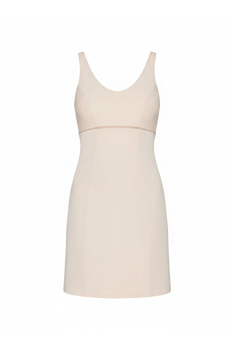 Beige sleeveless dress on a white background