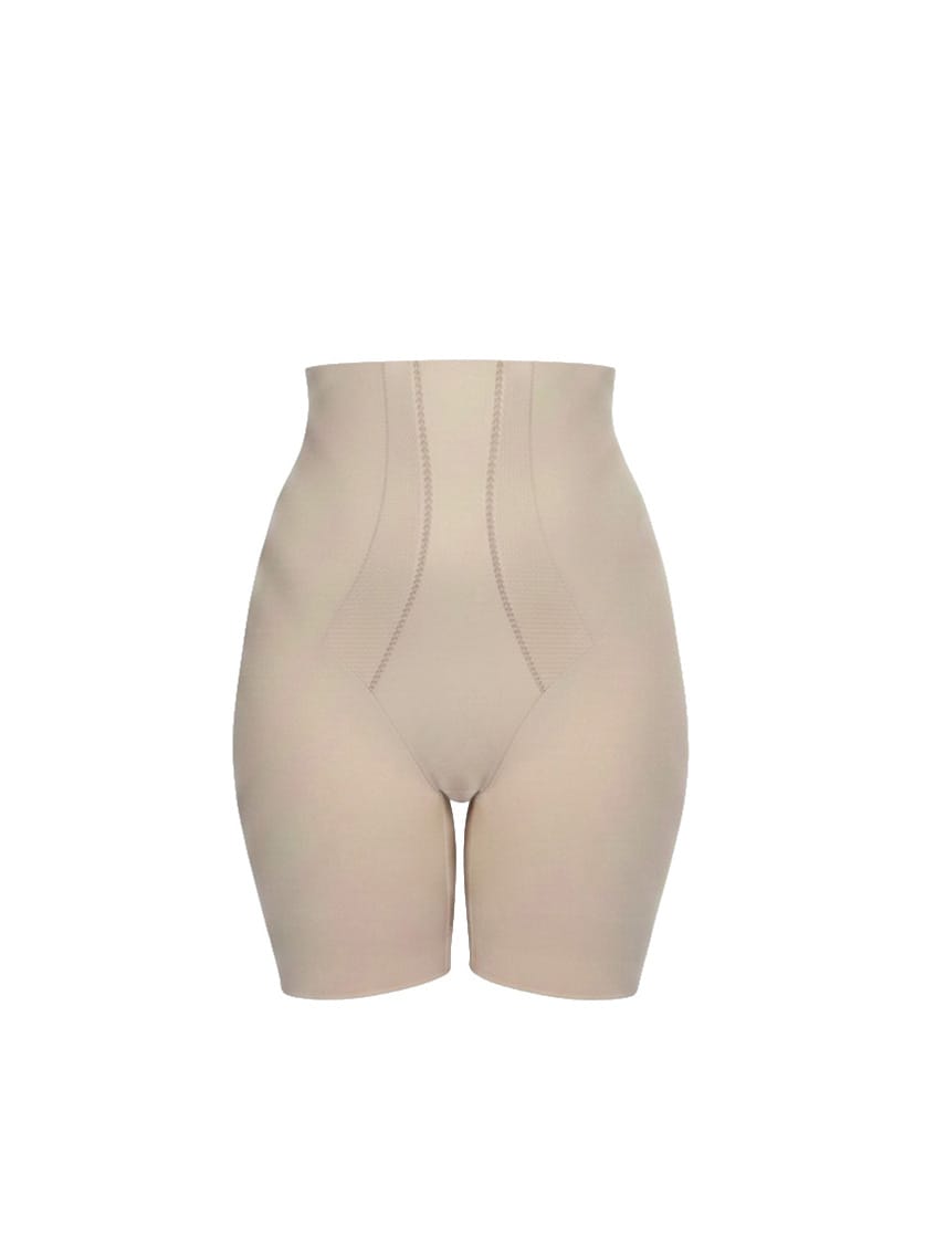 Beige shapewear shorts on a white background