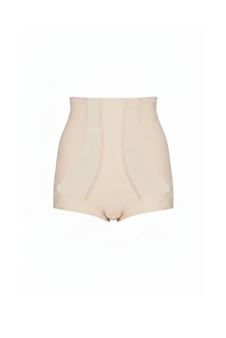 Beige high-waisted shorts on a white background