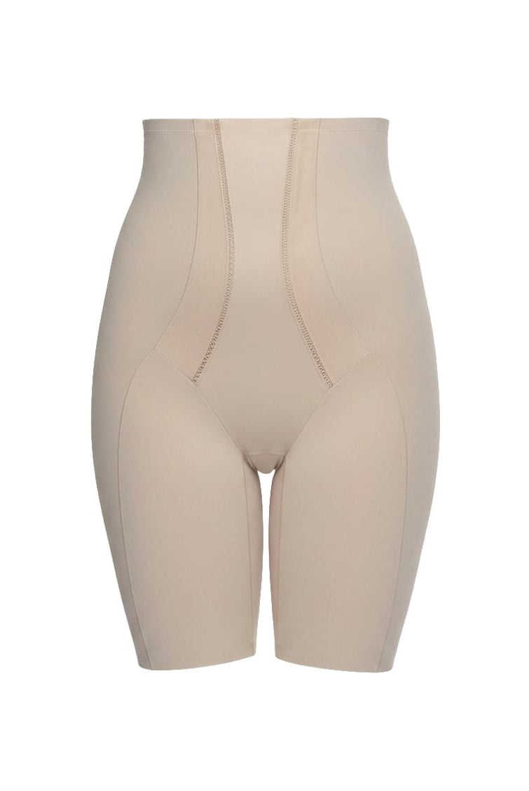 Beige shapewear shorts on a white background