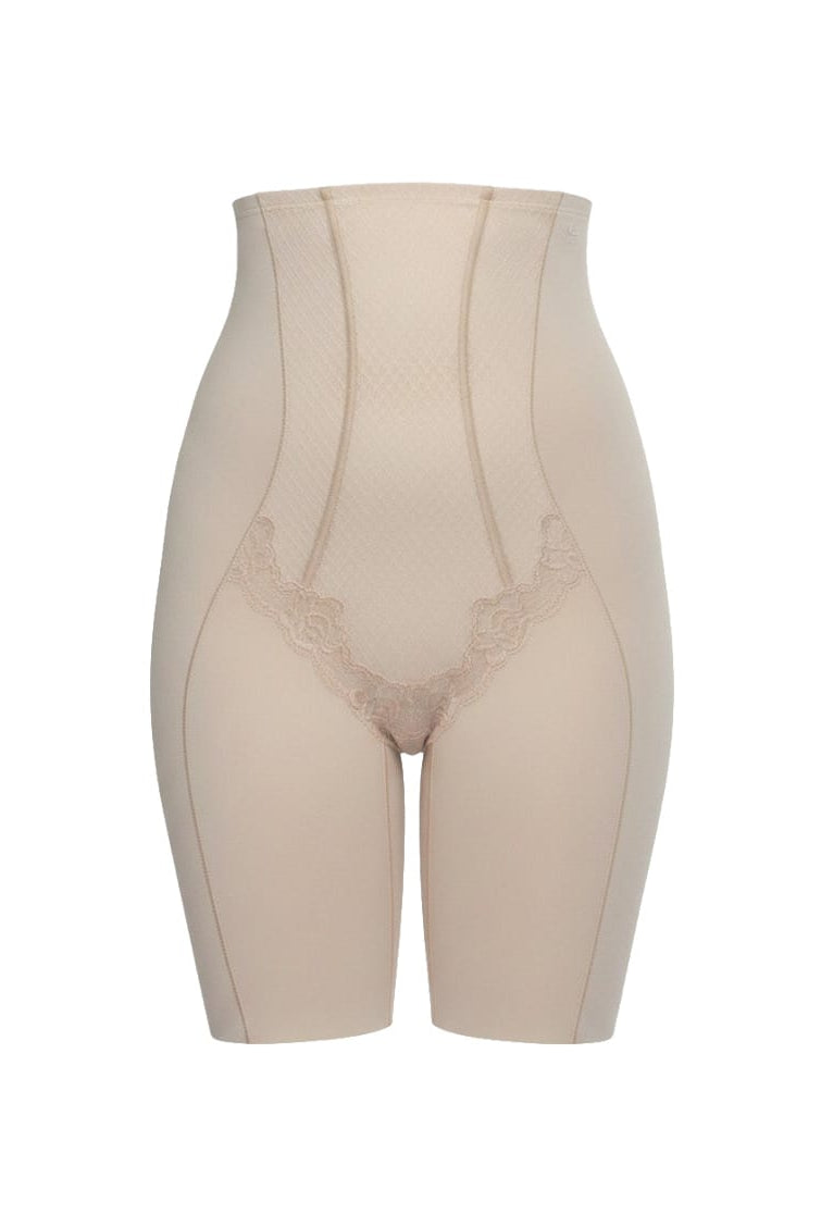 Beige shapewear shorts on a white background