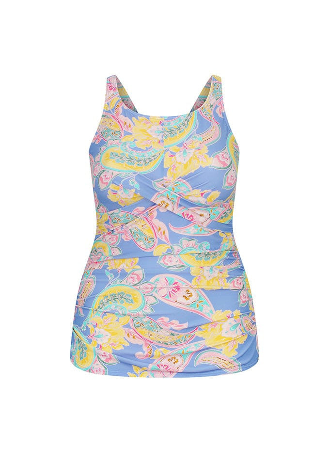 Ghost mannequin pastel paisley high neck tankini top