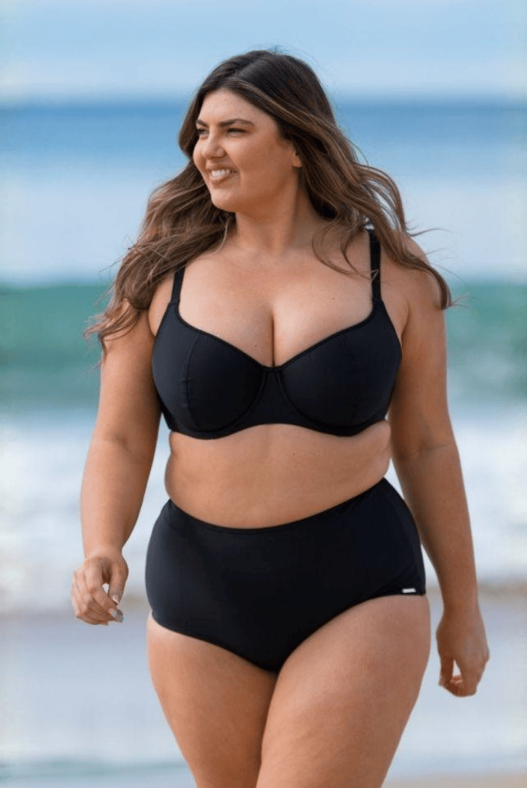 Plain black underwire bikini top for G cup