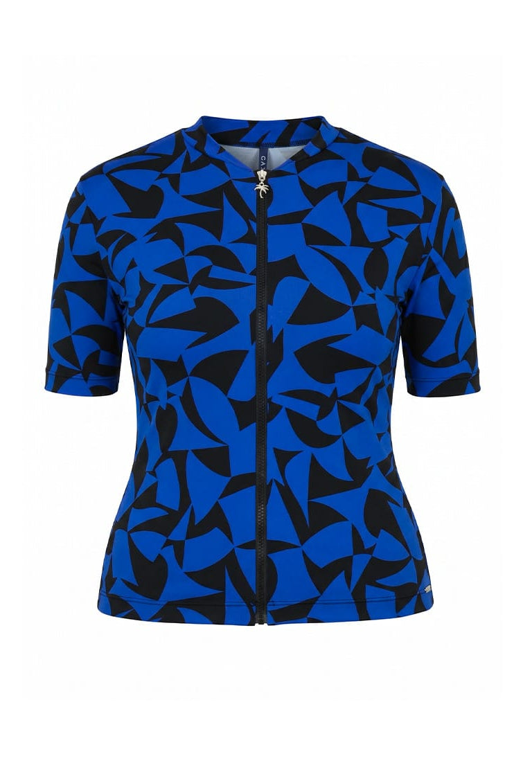 Blue and black patterned shirt on a white background
