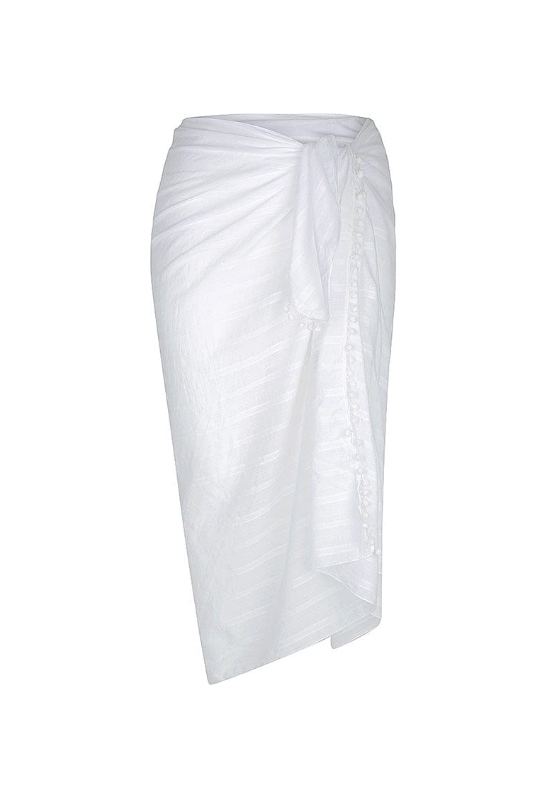 Ghost mannequin of white cotton sarong in maxi length for curve women