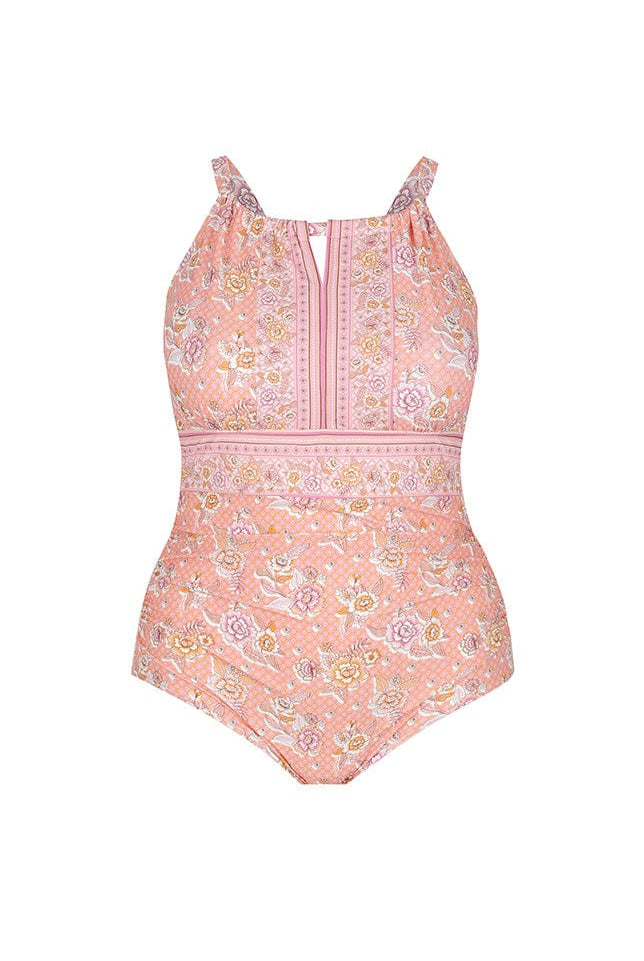 Ghost mannequin pink floral high neck one piece