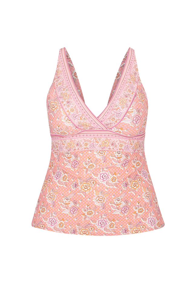 Ghost mannequin blush pink floral v neck tankini