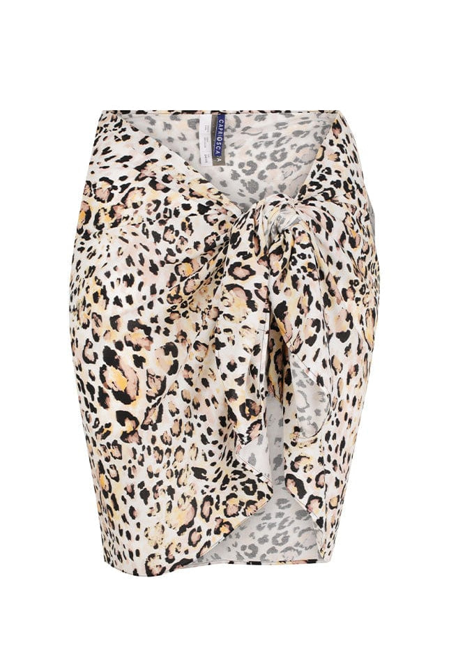 Ghost mannequin of leopard print wrap skirt with tie