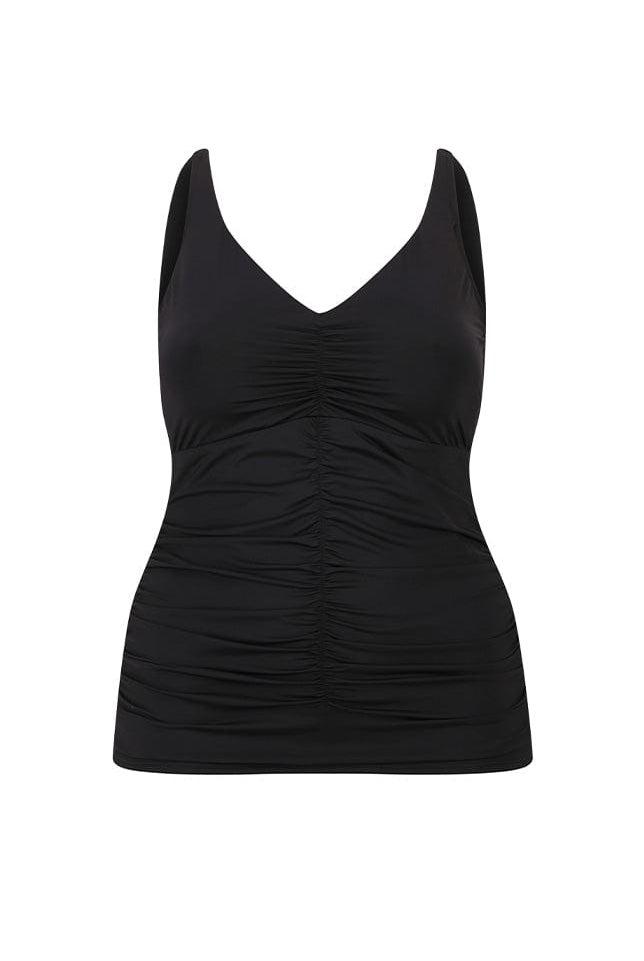 ghost mannequin black ruched tankini