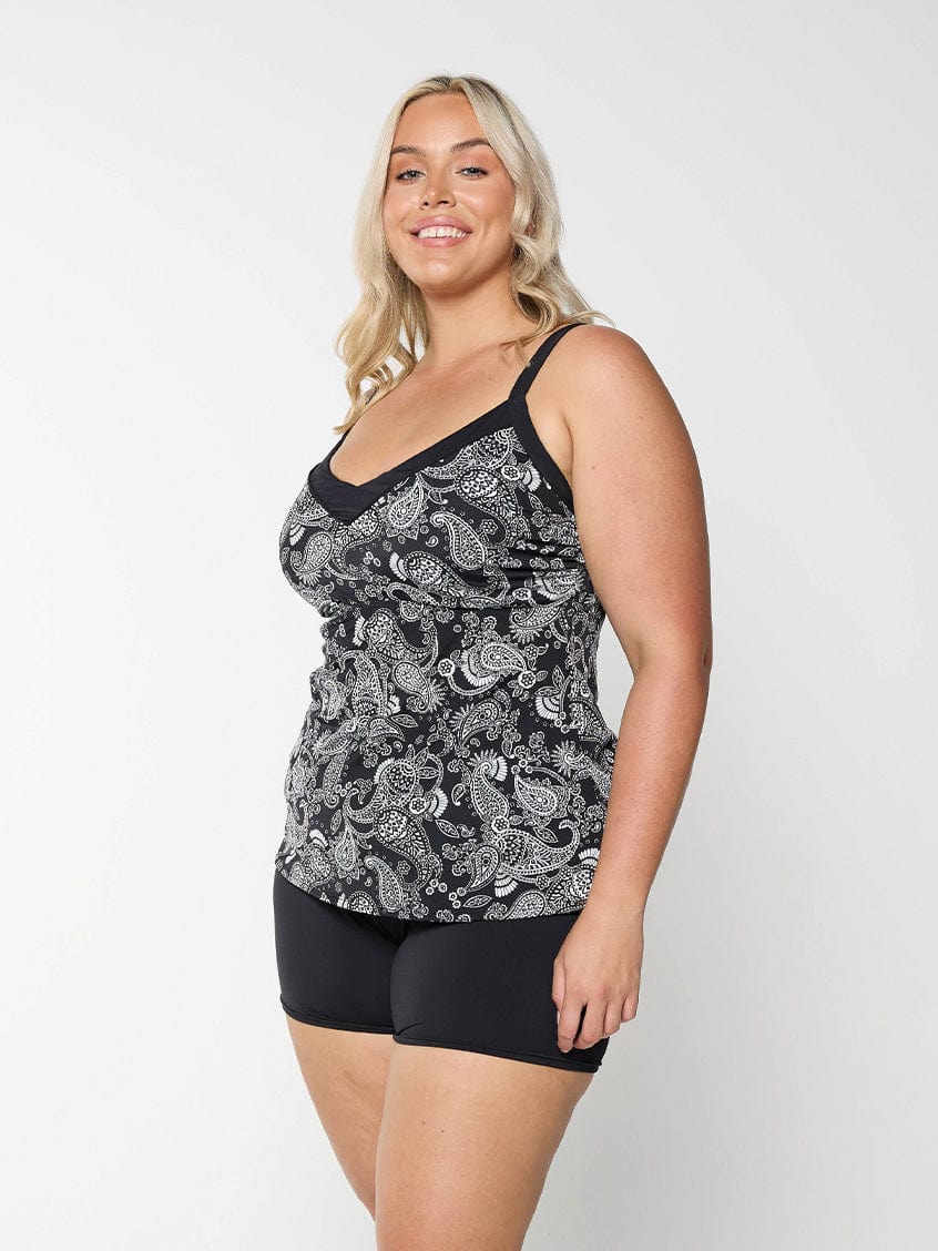 Mono Paisley Chlorine Resistant Underwire Tankini Top