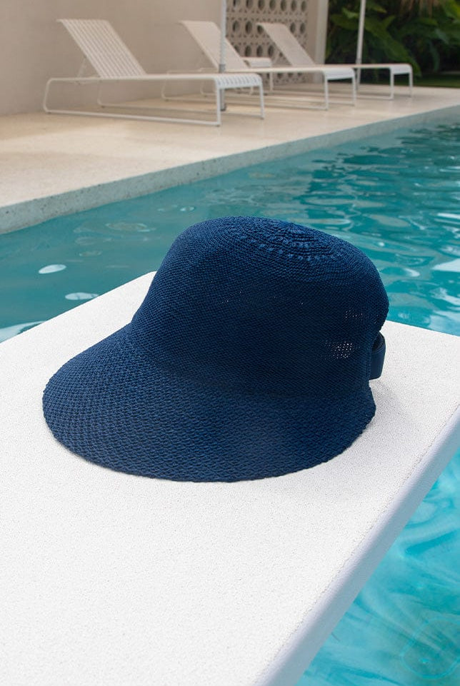 women's navy woven hat