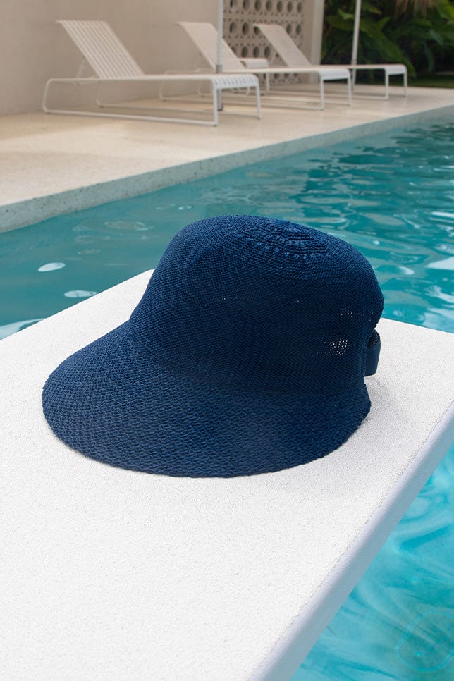 women's navy woven hat