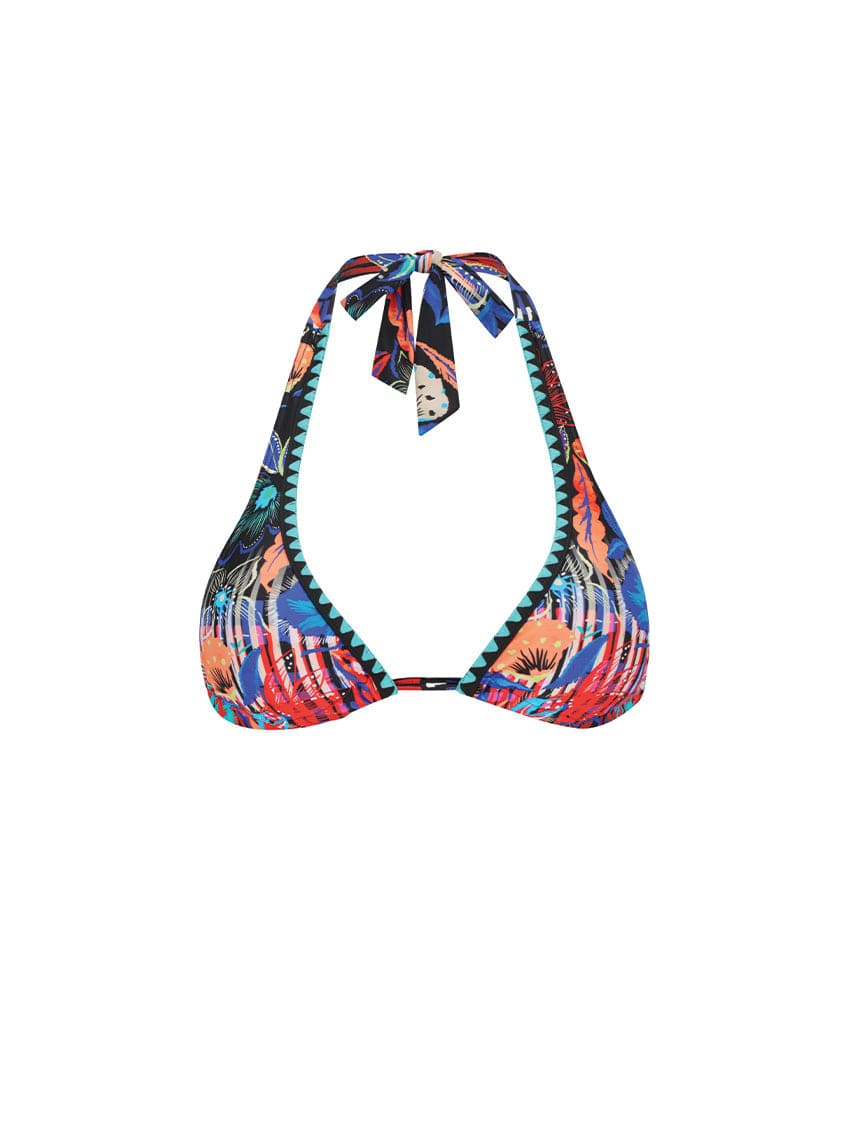 Ghost mannequin of bikini top with embroidered detail