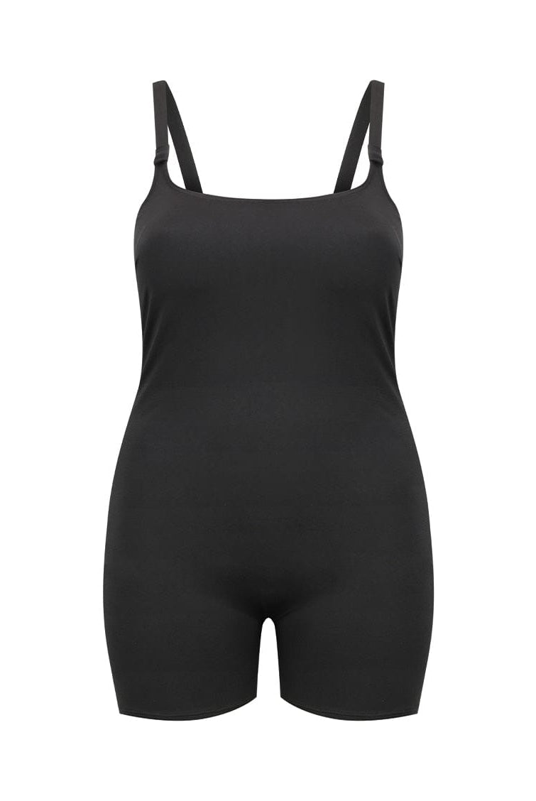 black boyleg one piece swimsuit