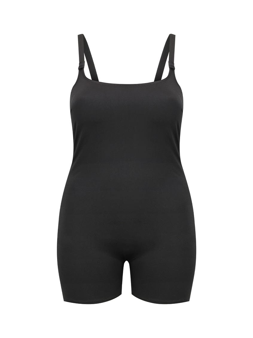 black boyleg one piece swimsuit